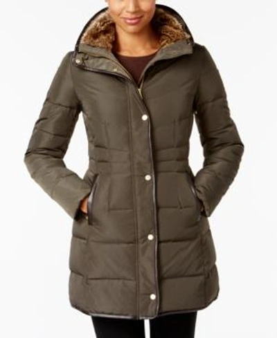 Shop Cole Haan Women's Faux-fur Collar Down Puffer Coat In Forest
