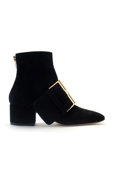 Shop Sergio Rossi Buckled Suede Ankle Boots In Black