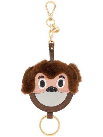 Shop Miu Miu Shearling Monkey Mirror Bag Charm - Brown