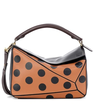 Shop Loewe Puzzle Dotted Leather Shoulder Bag In Llack