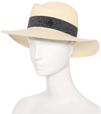 Shop Maison Michel Virginie Straw Fedora In Neutrals