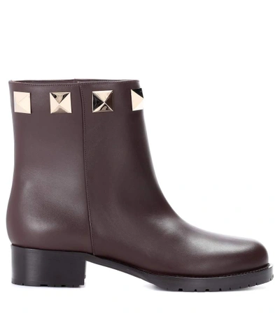 Shop Valentino Leather Ankle Boots In Brown