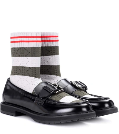 Shop Fendi Rockoko Leather Sock Loafers In Black