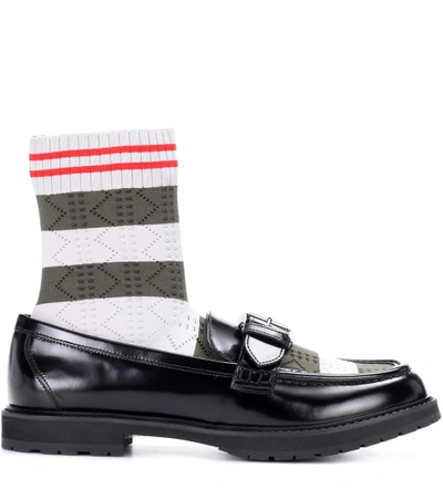 Shop Fendi Rockoko Leather Sock Loafers In Black