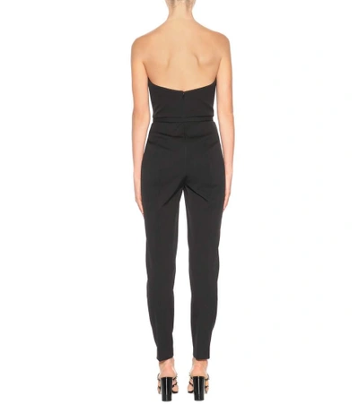 Shop Oscar De La Renta Strapless Wool-blend Jumpsuit In Black