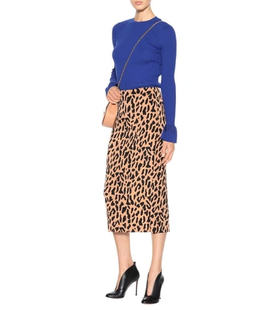 Shop Diane Von Furstenberg Leopard-printed Jersey Midi Skirt In Lelmoet Camel
