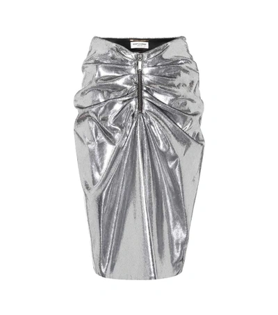 Shop Saint Laurent Metallic Gathered Skirt In Silver