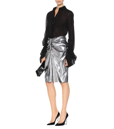 Shop Saint Laurent Metallic Gathered Skirt In Silver