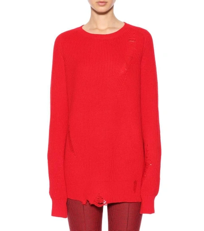 Shop Helmut Lang Shredded Wool And Cashmere Sweater In Amaryllis