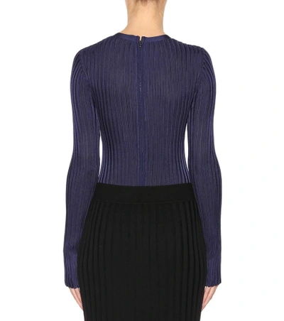 Shop David Koma Lace-up Knit Bodysuit In Blue