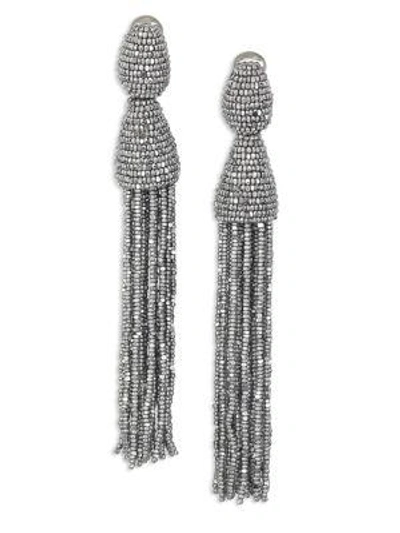 Shop Oscar De La Renta Women's Long Beaded Tassel Clip-on Earrings In Silver