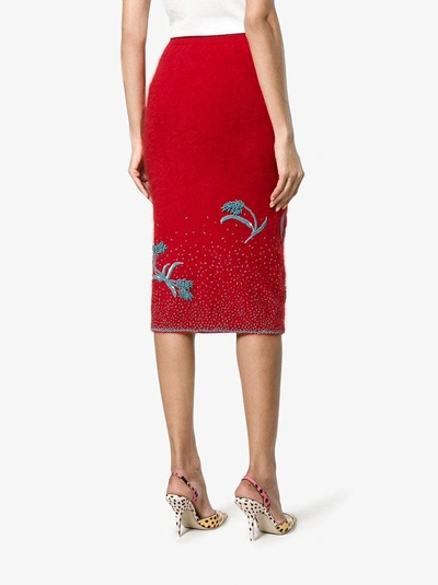 Shop Prada Angora Beaded Skirt In Red
