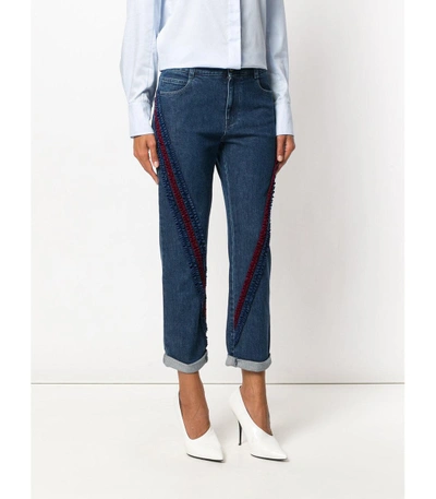 Shop Stella Mccartney Blue Ruffle-trimmed Boyfriend Jeans