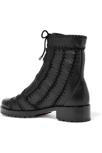 Shop Alexandre Birman Regina Combat Crochet-trimmed Textured-leather Ankle Boots