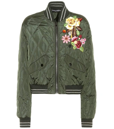 Shop Dolce & Gabbana Embellished Bomber Jacket In Green