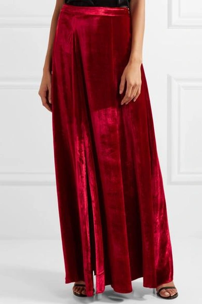 Shop Alice And Olivia Athena Crushed-velvet Maxi Skirt In Red