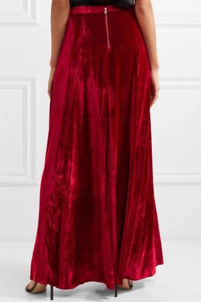 Shop Alice And Olivia Athena Crushed-velvet Maxi Skirt In Red