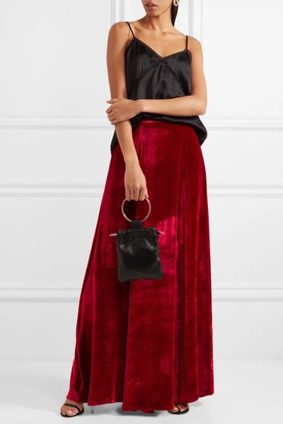 Shop Alice And Olivia Athena Crushed-velvet Maxi Skirt In Red