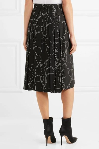 Shop Carven Pleated Printed Crepe Midi Skirt In Black