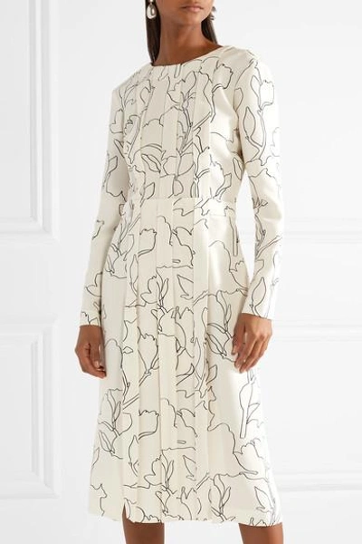 Shop Carven Pintucked Printed Crepe Midi Dress In Ivory