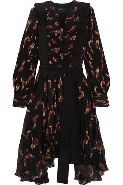 Shop Isabel Marant Wesley Ruffled Floral-print Plissé-chiffon Midi Dress In Black