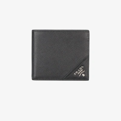 Shop Prada Leather Bi-fold Wallet In Black