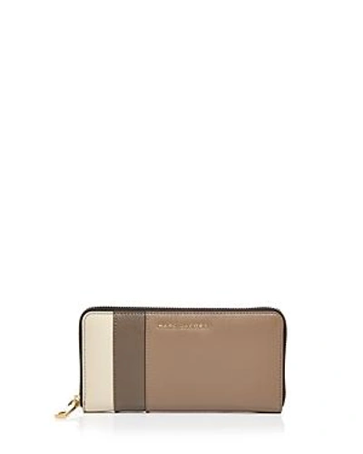 Shop Marc Jacobs Standard Color Block Saffiano Leather Continental Wallet In French Gray Multi/gold