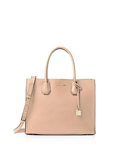 Shop Michael Michael Kors Studio Mercer Convertible Large Leather Tote In Oyster Beige/gold