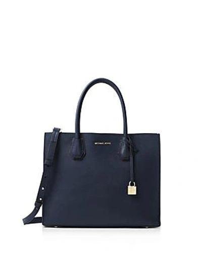 Shop Michael Michael Kors Studio Mercer Convertible Large Leather Tote In Admiral Blue/gold