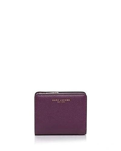 Shop Marc Jacobs Gotham Compact Mini Leather Wallet In Dark Violet/gold