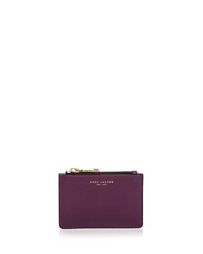 Shop Marc Jacobs Gotham Top Zip Leather Wallet In Dark Violet/gold