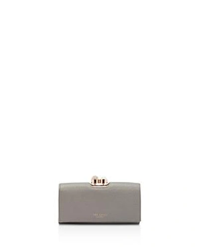 Shop Ted Baker Marta Bobble Matinee Leather Wallet In Mid Gray/rose Gold