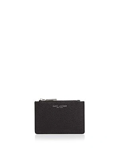 Shop Marc Jacobs Gotham Top Zip Leather Wallet In Black/silver