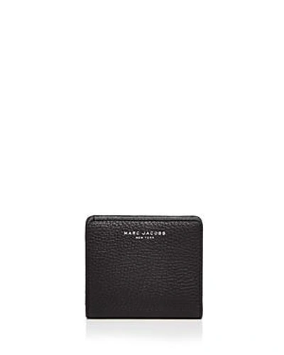 Shop Marc Jacobs Gotham Compact Mini Leather Wallet In Black/silver