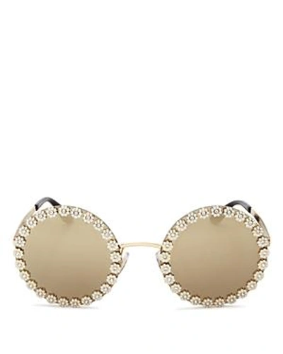 Dolce & Gabbana 56mm Floral-trim Mirrored Round Sunglasses In White/gold |  ModeSens