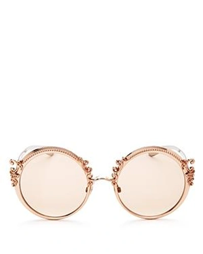 Shop Dolce & Gabbana Embellished Round Sunglasses, 53mm In Rose Gold/silver/brown Solid
