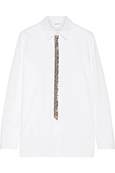 Shop Adam Lippes Crystal-embellished Cotton-poplin Shirt