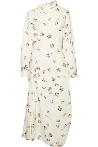 Shop Acne Studios Dragica Asymmetric Floral-print Cotton-corduroy Midi Dress In White