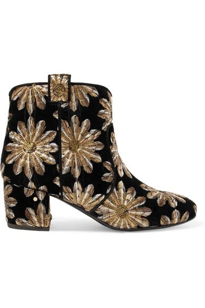 Shop Laurence Dacade Belen Sequin-embellished Embroidered Velvet Ankle Boots