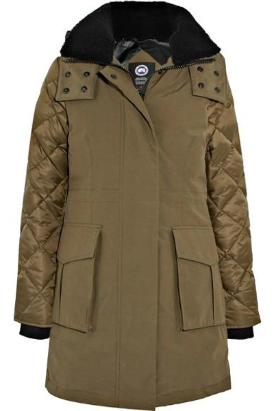 Shop Canada Goose Elwin Shearling-trimmed Quilted Shell And Canvas Down Parka In Army Green
