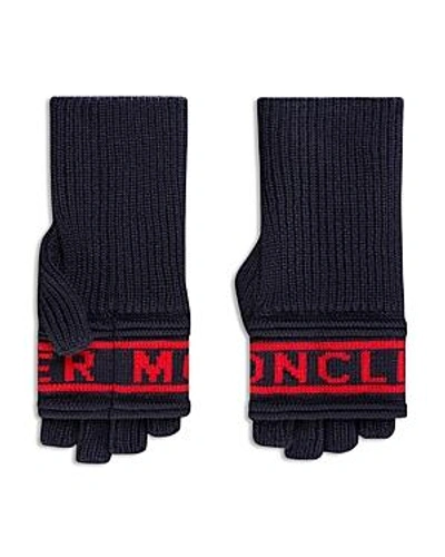 Shop Moncler Logo Fingerless Gloves In Navy