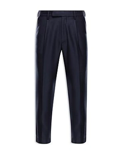 Shop Moncler Wool Slim Fit Trousers In Navy