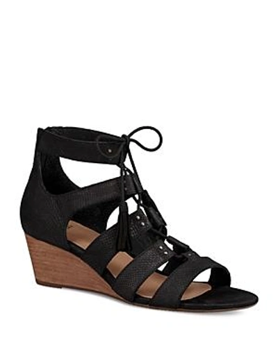 Shop Ugg Yasmin Snake Embossed Leather Sandals In Black