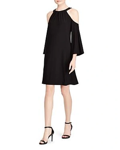Shop Ralph Lauren Lauren  Sequin-trim Cold-shoulder Dress In Black