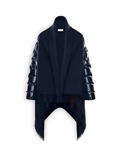 Shop Moncler Mixed Media Down Cape In Navy