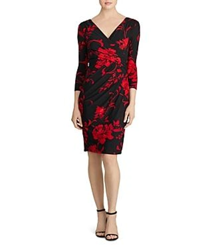 Shop Ralph Lauren Lauren  Floral Jersey Dress In Black/red/multi