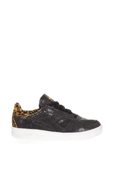 Shop Diadora Glittered Leather Low-top Sneakers In Black