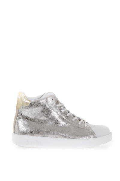 Shop Diadora Glitter Effect Leather High-top Sneakers In Silver