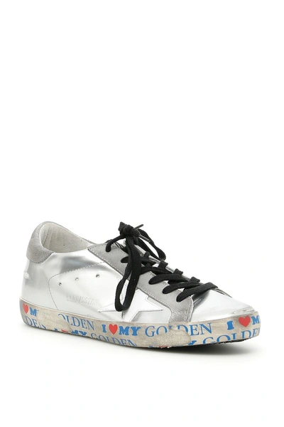 Shop Golden Goose Laminated Superstar Sneakers In Silver Love Goldenmetallico