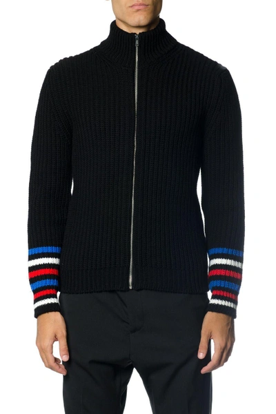 Shop Tommy Hilfiger Wool Jumper With Contrasting Color Details In Black